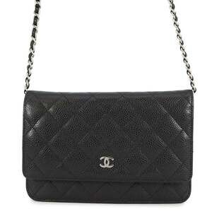 CHANEL Black Caviar Leather Logo Wallet